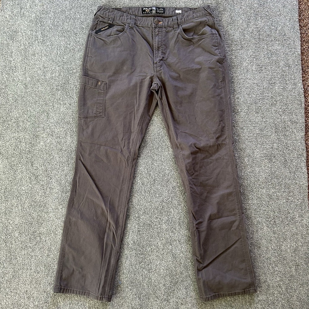 Ariat Pants Men 38 X‎ 35 M4 Rebar Relaxed Fit Straight Canvas Grey Trouser P3